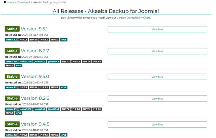 Akeeba Backup вибір нової версії