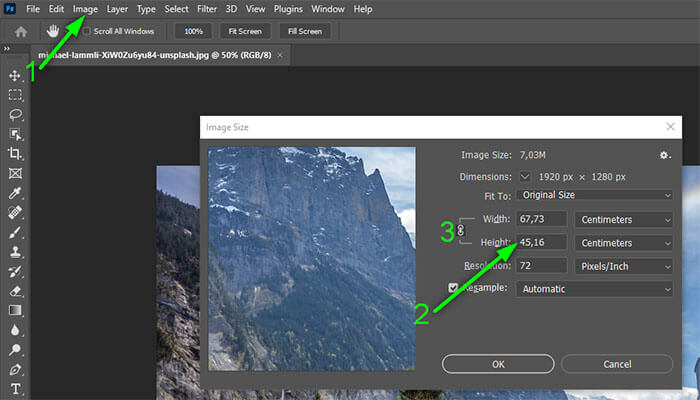 Change image resolution in Photoshop